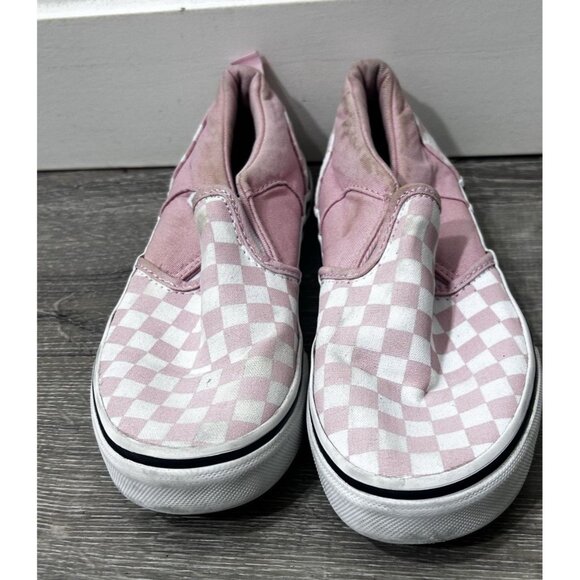 Vans Checkerboard Slip on Girls Shoes Size 2  Authentic Pink & White - Picture 1 of 7